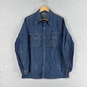 Vintage Red Snap Shirt Mens Large Blue Denim Snap Front Western Long Sleeve